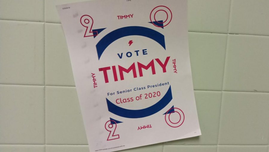 Timmy Dosss campaign slogan is “My eyesight might not be 20/20 but my vision for Class of 2020 is crystal clear.

