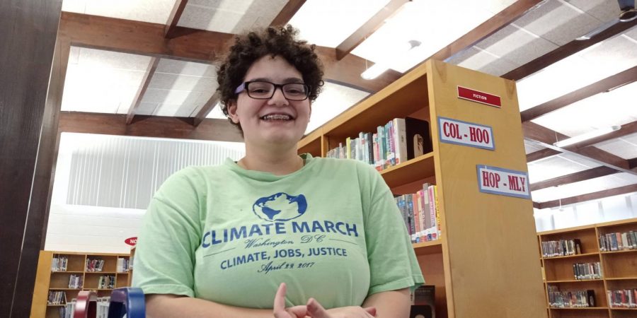 Rebecca Cardoso, freshman, in the library on Wednesday, June 5th, after a GSA meeting. 