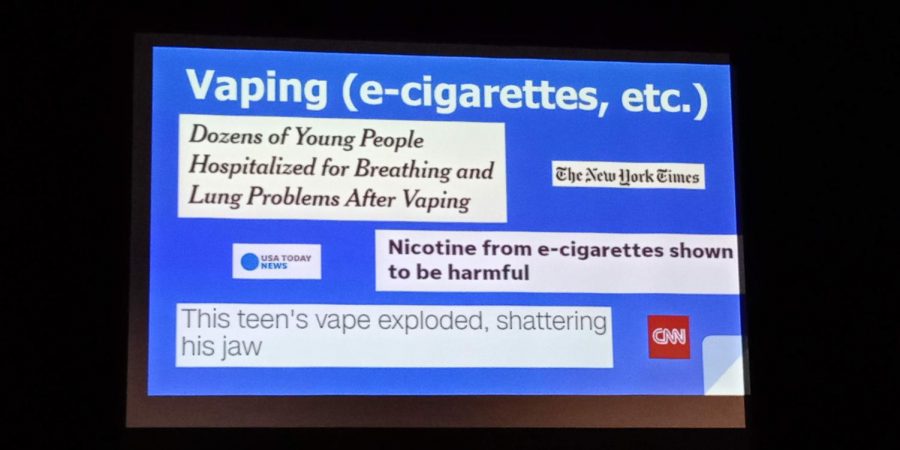 Google+Slide+that+Caitlin+Stravino%2C+assistant+principal%2C+presented+to+students+concerning+vaping+and+e-cigarettes+on+September+5th%2C+2019.