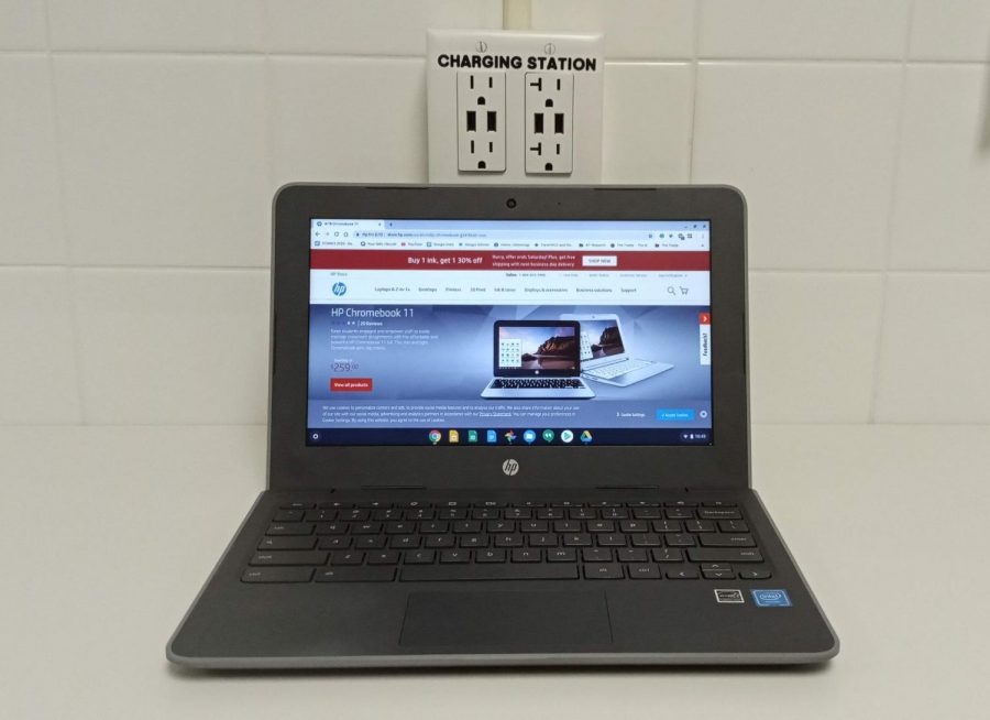 A G7 HP Chromebook that is active and was issued to a student. Please note that the page that it displays isnt intended to represent or suggest any purchasing decisions made by VBCPS or DOT.