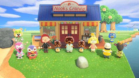 My character and my residents celebrating the opening of our shop, “Nook’s Cranny.”